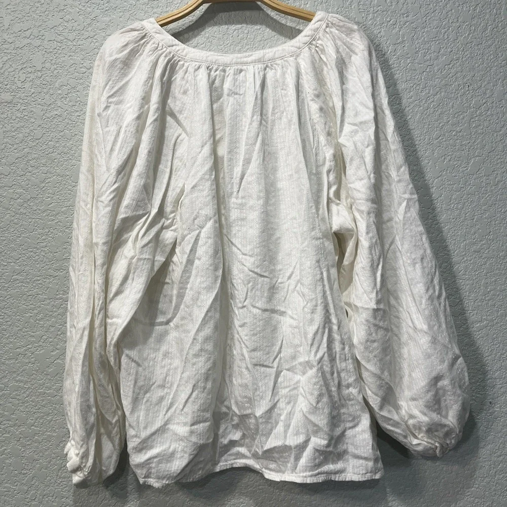 Old Navy‎ Blouse Womens XL White Sea Salt Textured LS Peasant Balloon Sleeve Top